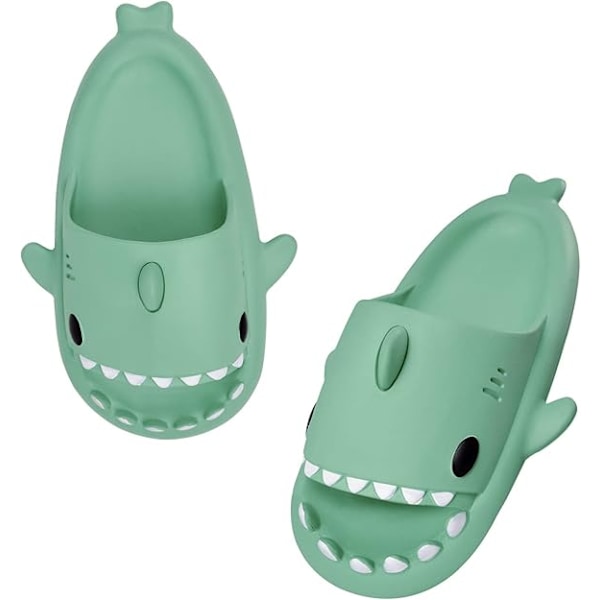 Hajtofflor för pojkar och flickor, Shark Flip Flops för män och kvinnor, Shark Slippers, Bekväma halkfria pool-hajsandaler med tjock sula för sommaren Matcha Green 40/41