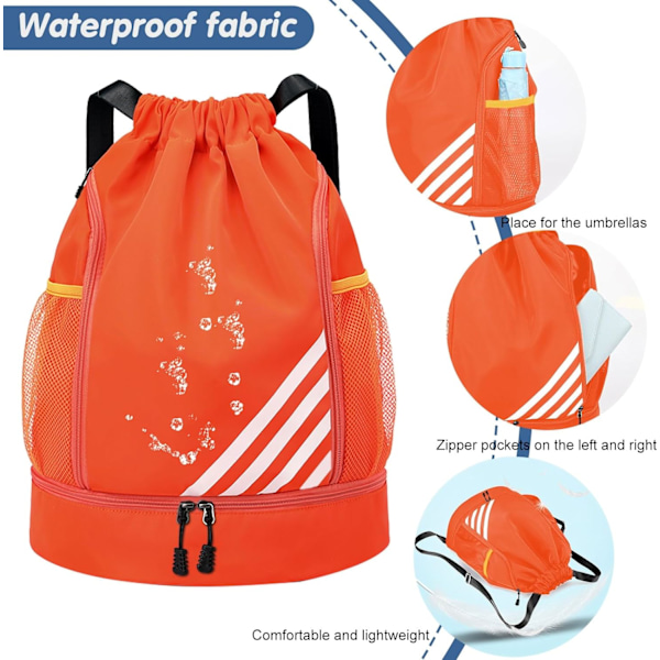 Snørebåndstasker til Kvinder og Mænd, Vandtæt Snørebåndsrygsæk, Gymnastiktaske med Skorum og Lomme, Letvægts Strandrygsæk Naranja