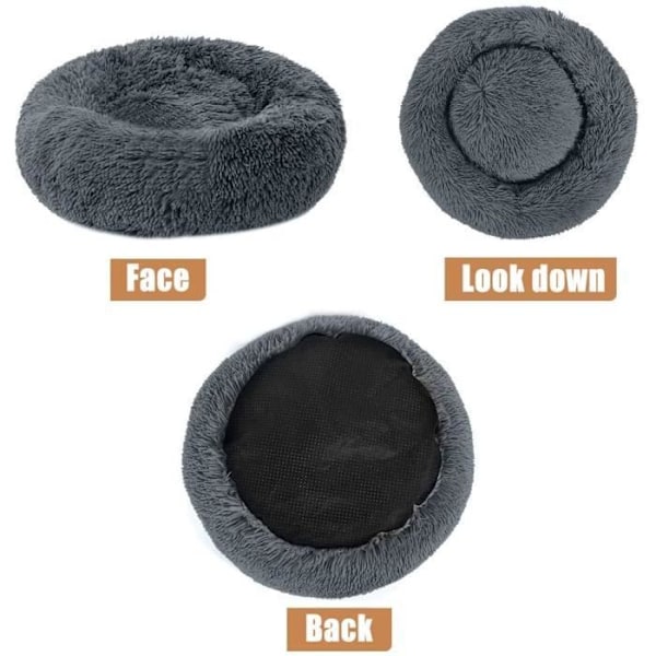 Hund Kattbädd Rund Kattkorg Extra Mjuk Plysch Bekväm Söt Djurbädd Djup Sömn Husdjur M Dark gray Style 1