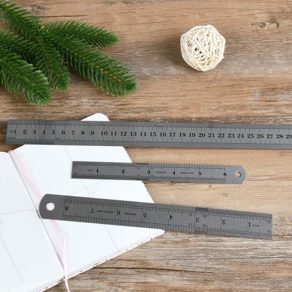 3 stk. sæt rustfri stållinealer dobbeltsidet metrisk og imperial præcisionslineal metallineal 15 cm (5,9 tommer)/20 cm (7,87 tommer)/30 cm (11,8 tommer) lineal