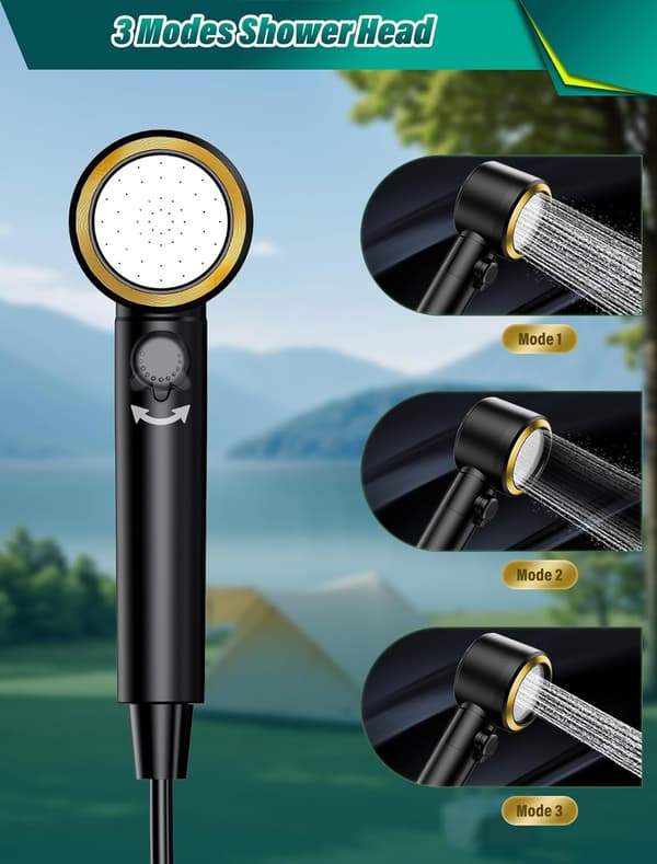 Bærbar campingbruser, genopladelig campingbruser med 8000mAh batteri, bruser med pumpe, 2m bruserslange