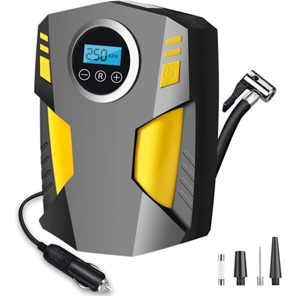 Kannettava digitaalinen auton rengaspumppu 3 suutinadapterilla ja digitaalisella LED-valolla, 12 V nopea sähköinen ilmapumppu