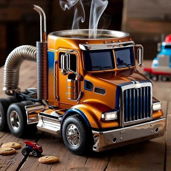 Håndlaget Semi-Truck Keramisk Kaffekopp, 330ml Semi-trailer Kaffekopp, Unik Gave til Kaffe- og Lastebilentusiaster 2025 Yellow