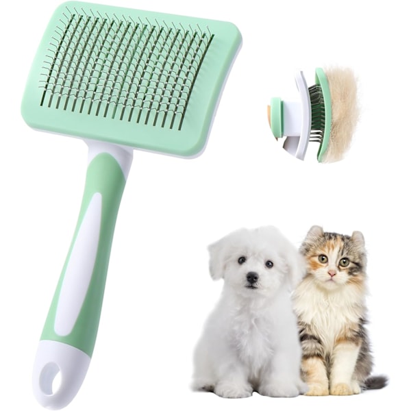 Selvrensende kæledyrsbørste, børste til langt og kort hår, til hunde, katte, fjerner effektivt filtret underuld og knuder Green