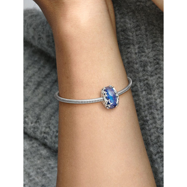 - Galaxy Blue & Star Murano Charm - Sterling sølv