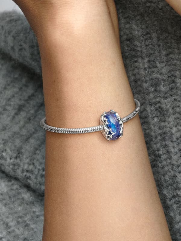- Galaxy Blue & Star Murano Charm - Sterlingsølv