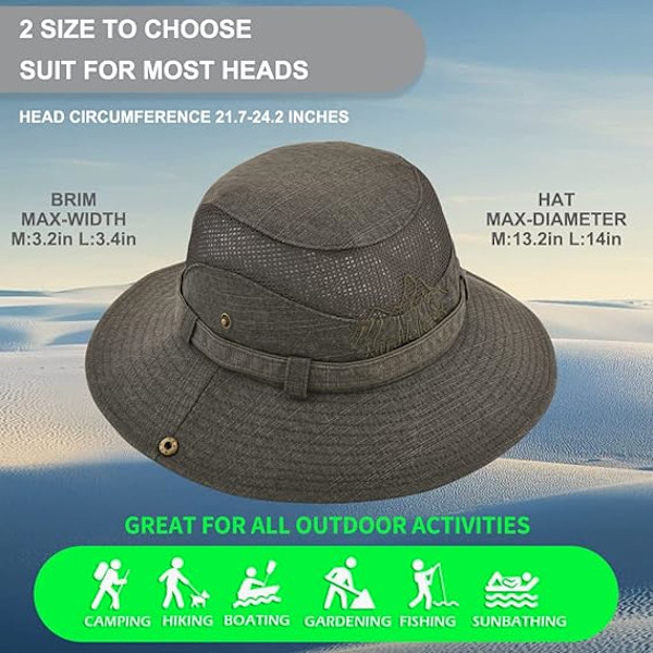Solhatt i bomull UV-skydd Sommarhattar Strandhatt Safari Boonie Hatt Hopfällbar Fiskehatt med Andningsbart Mesh och Justerbar Hakrem Army Green