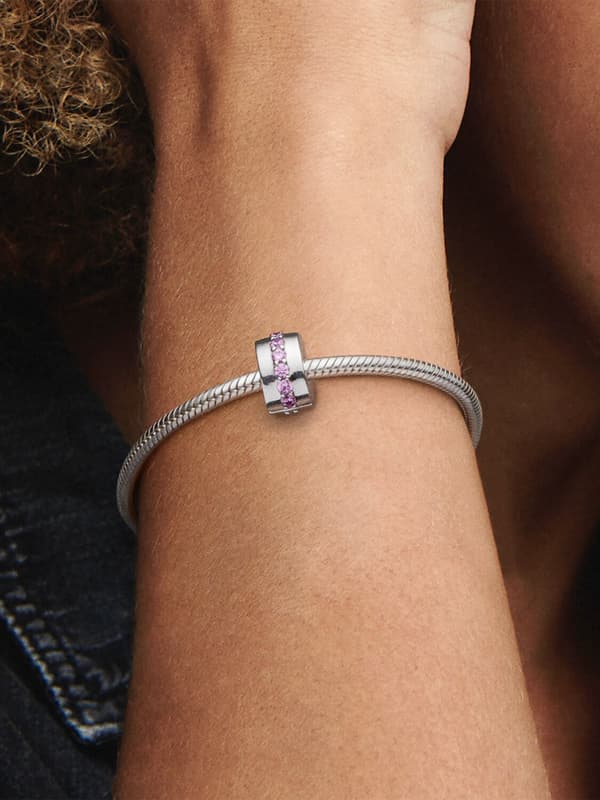 - Rosa Glittrande Rad Clip Berlock - Sterling silver