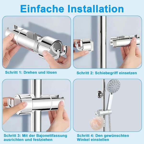 Dusjstang glidebane - 18-25 mm diameter - Håndholdt dusjhodeholder - Universell dusjhodeholder - Justerbar - Egnet for dusjstenger