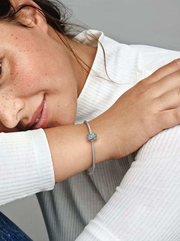 - Teal Pavé Clip Charm - Sterlingsølv