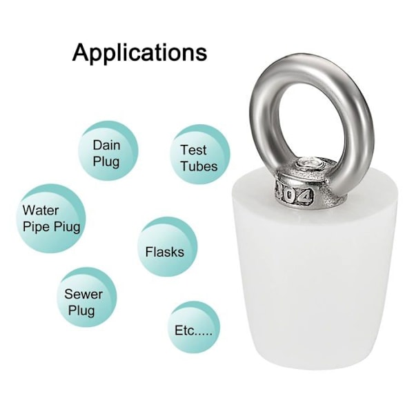 Konisk Propp Silikon Gummipropp 19mm til 26mm Solid Badekarpropp med Ring, Hvit 2 stk