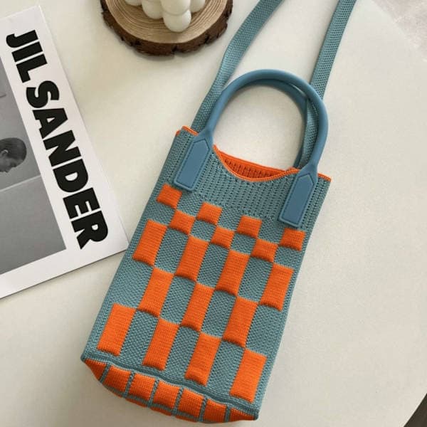 Skuldertaske med kæde, strikket håndtaske til kvinder SORT sort black