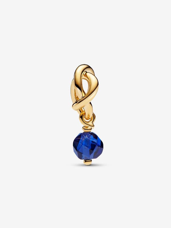 - Facetteret Blå Eternity Circle Dangle Charm - 14k guldbelægning