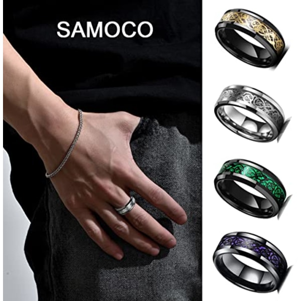 12 st 8mm rostfritt stål ring för män kvinnor keltisk drake fasade kanter keltiska svarta ringar hårdmetall bröllopsringar set 17.4mm