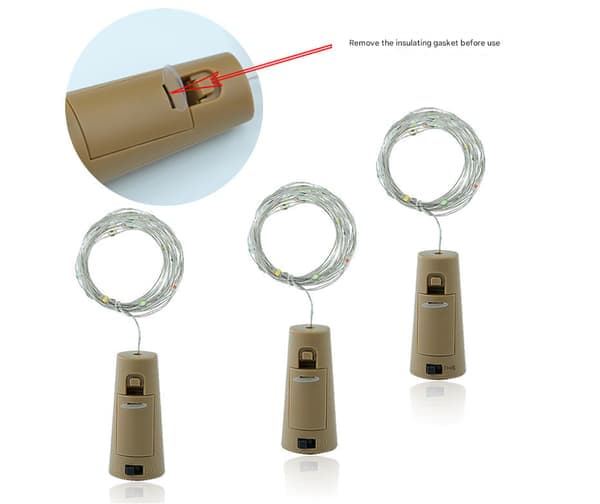 12 flaskelys, vinkorklys, 2 meter 20 lys, knappcellebatteridrevne LED-lys, vinkjedlys lilla