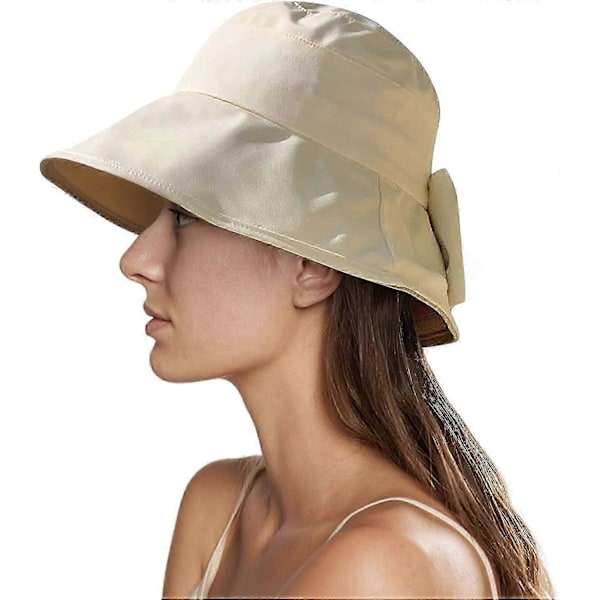 Beige, Vikbar Solhatt för Kvinnor Anti-UV Trädgårdsarbete Solhatt för Kvinnor UPF UV