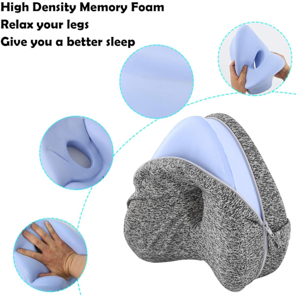 Knäkudde, Memory Foam Kilkudde Knäkudde för Sidosovare, Benvärk, Knävärk, Ledvärk (Grå)