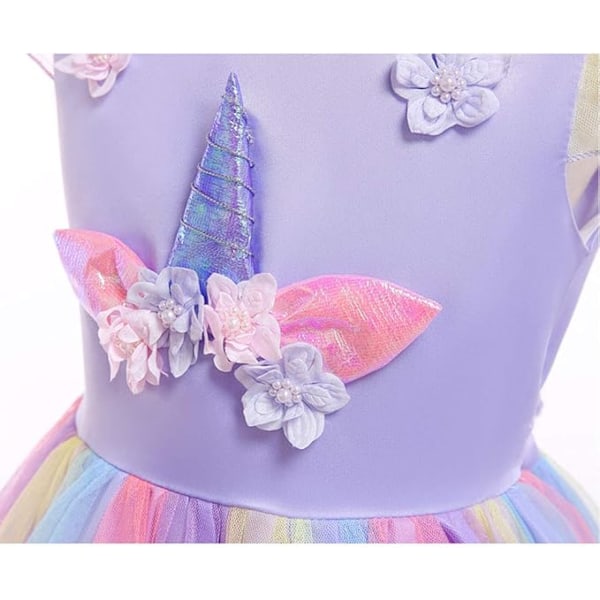 Barn Enhörningsdräkt Klänning, Flicka Enhörningskjol, Blommor Flicka Ärmlös Festkläder, Födelsedagskläder Festkläder Purple 120cm