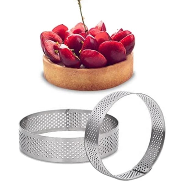 12-pakning kakeringer i rustfritt stål, perforert kakeglasur, form, rund kakebaking 6 cm