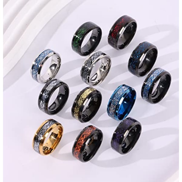 12 st 8mm rostfritt stål ring för män kvinnor keltisk drake fasade kanter keltiska svarta ringar hårdmetall bröllopsringar set 15.7mm
