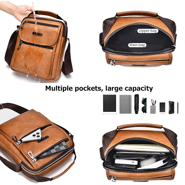 Herretaske Herre Skuldertaske Læder Håndtasker Vandtætte Crossbody Tasker Retro Business Casual Messenger Læder Messenger Tasker Mænd