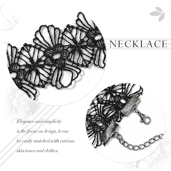 Svart Blonde Choker Halskjede Krystallperler Anheng Halskjeder Gotisk Hul Blomst Choker Smykketilbehør for Kvinner og Jenter