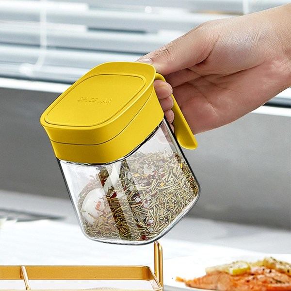 Kryddburk i glas 300 ml Kryddburk Kryddbehållare med sked Genomskinlig glas kryddbehållare för sockerpeppar för köksbänk