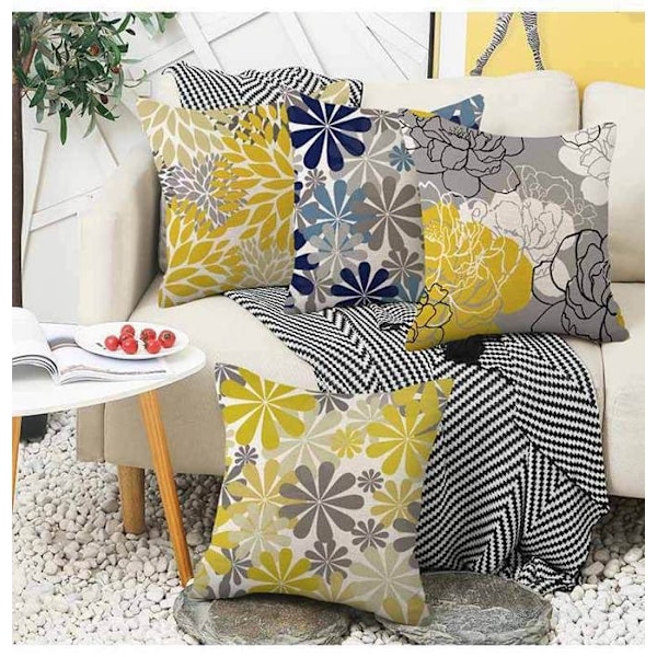 Tyynynpäällinen - Pellava - 4 kpl:n setti - Harmaa - Neliö - Boho-kuvio - 45x45cm