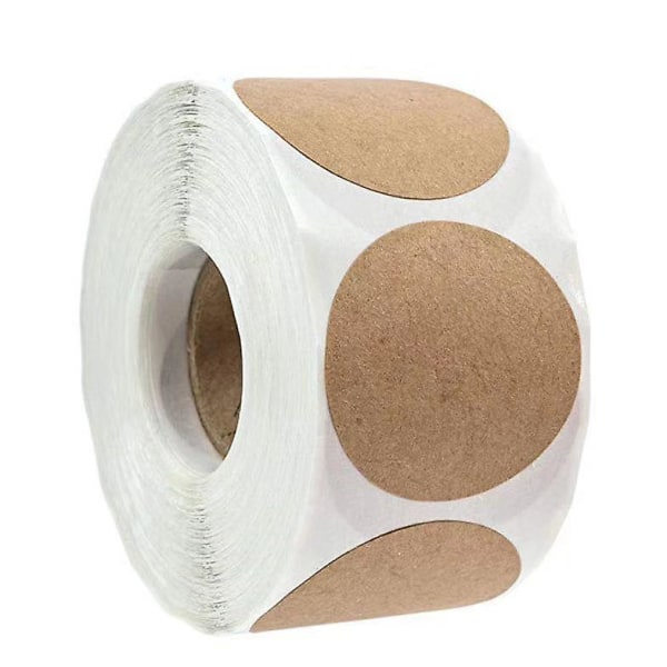 2 rullaa luonnonruskeita kraft-tarroja (500 per rulla) pyöreitä tyhjiä tarroja