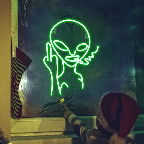 Rygende alien-neonlamper til vægdekoration, USB, dekorativ LED-neonskilt, grønt alien-neonskilt til hjemmet, børneværelse, bar, klub, soveværelse, fest