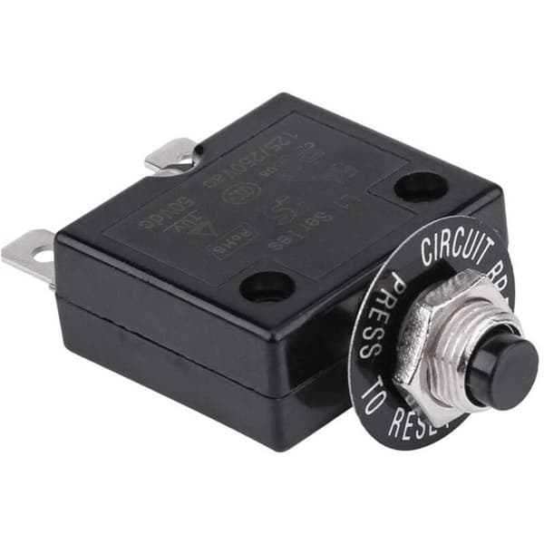 Nulstillelig trykknap termisk afbryder 125-250V AC / 50V DC – 18 A, sort