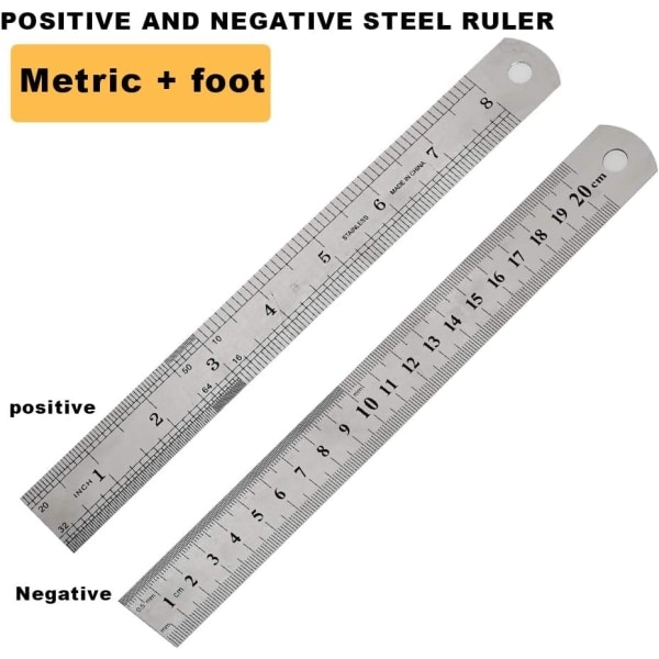 3 stk. sæt rustfri stållinealer dobbeltsidet metrisk og imperial præcisionslineal metallineal 15 cm (5,9 tommer)/20 cm (7,87 tommer)/30 cm (11,8 tommer) lineal