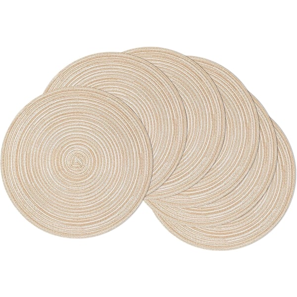 38 cm pyöreät tabletit, 6 kpl, punotut kudotut tabletit, pestävät pöytätabletit, pyöreät lämmönkestävät pöytätabletit, beige