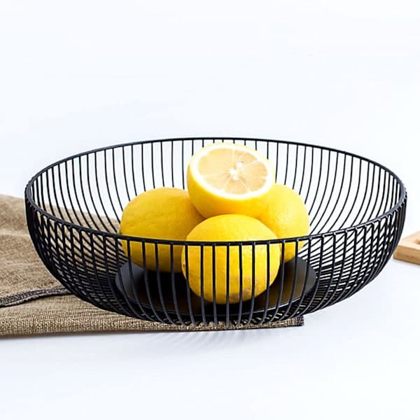 Frugtskål Sort Mat, 28x8cm Stor Frugtkurv Sort, Metal, Rund, Moderne, Lav Jernfrugtkurv