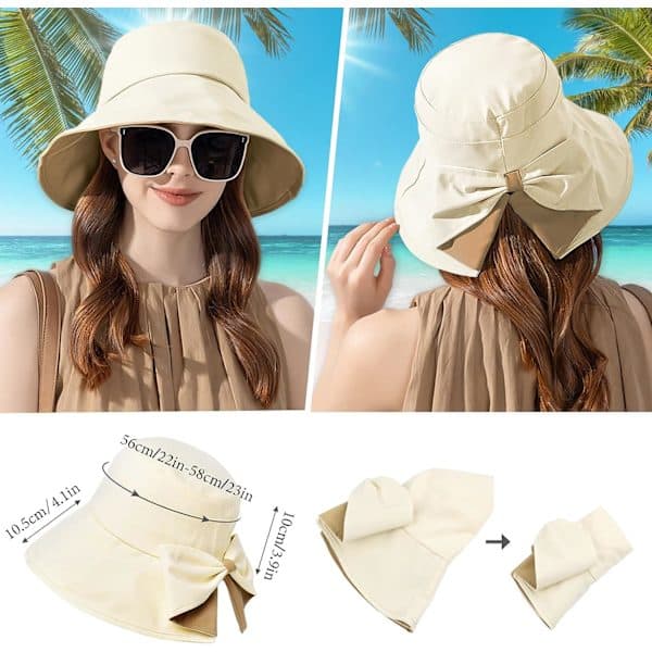 Beige, Damehat Sommer Foldbar Capeline Solhat Anti UV Bomuld