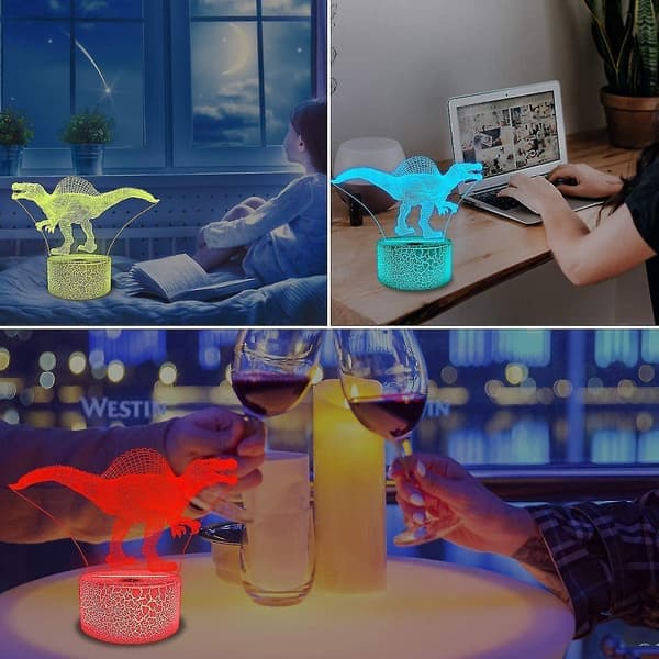 Dinosaur 3D nattlys Spinosaurus illusjon LED nattbordslampe 16