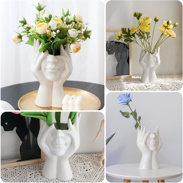 Keramisk Ansiktsvas, Vit Blomvas för Dekoration, Kvinnlig Form Huvud Halv Kropp Byst Vaser Minimalism Dekorativ Modern Nordisk Stil Blomvas (A)