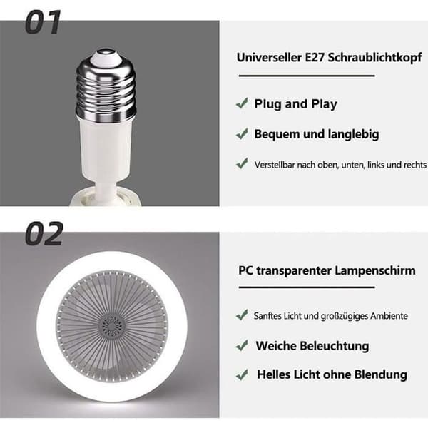 Loftventilatorlampe, E27 Loftventilator Lysekrone, Lydløs Loftventilator med Fjernbetjening (grå)