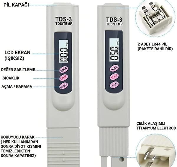 TDS-3 Bärbar Digital LCD Dricksvattenmätare Testpenna Vattenkvalitetsmätare Temperatur- och PPM-vattenrenhetstestare 0-9990 PPM Dricksvatten Hydro