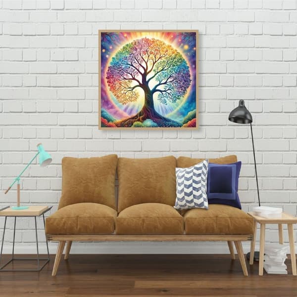 Fargerikt Livets Tre 5D Diamantkunst, Diamantmaling Full Drill 35x35cm