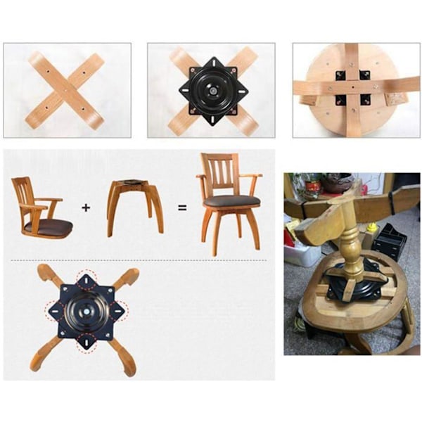 16 cm firkantet drejeskiveleje drejebase til sofa TV møbler og barstol sort