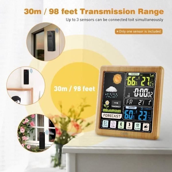 Professionell Trådlös Inomhus Utomhus Väderstation Färgglad Termometer Hygrometer med LCD Digital Barometer
