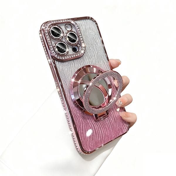 Magnetisk iPhone 16-deksel med stativ og speil (rosa, 16) iPhone16 iPhone16