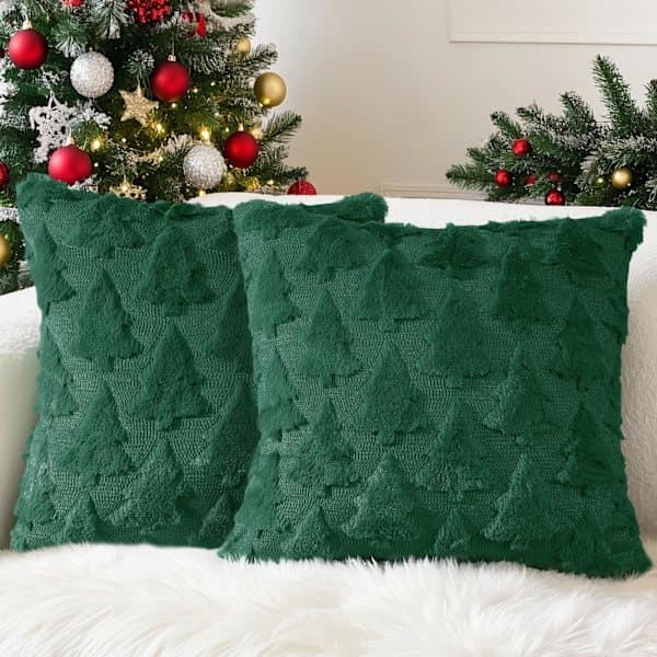 Set med 2 julkuddöverdrag 45x45cm Mjuk Kort Sammet Soffkudde 3D Mönster Kuddfodral Lyxig Dekorativ Vardagsrum Sovrum Julgran