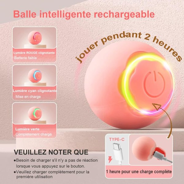 Interaktiv Kattboll, Smart Automatisk Rullande Inomhus Kattleksak, med Skiftande LED-lampor, 2 Lägen