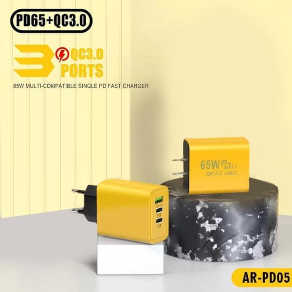 65W USB C Lader Hurtiglading EU Plugg PD USB-C Type-C Hurtiglading yelllowB EU PLUGG yelllowB EU PLUGG yelllowB EU PLUG