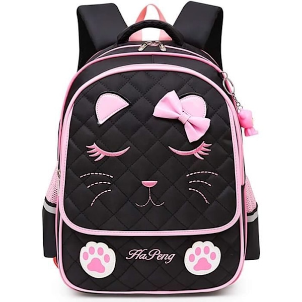 Barneskoletaske for jenter - Skolesekk - Svart - Vanntett og slitesterk nylon - 31 * 13 * 41 cm