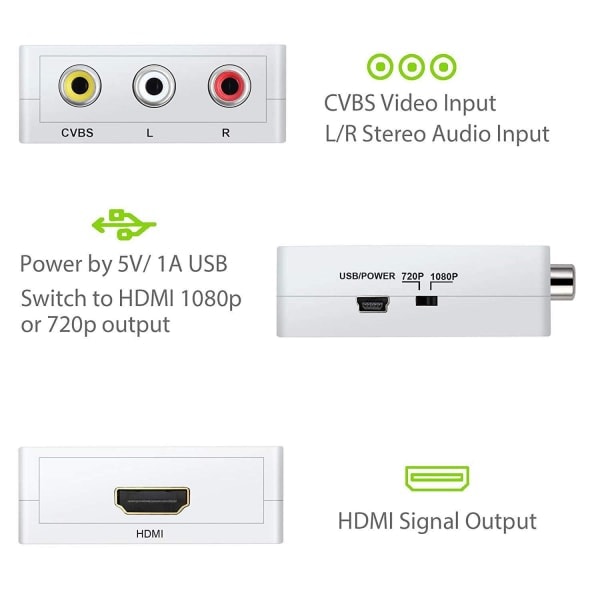 Svart - Videokonverter (AV til HDMI) AV2HDMI av til hdmi av