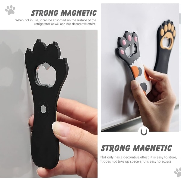 Flasköppnare, 2-pack magnetiska ölflasköppnare, söt tecknad katt tass design ölflasköppnare för hem kök bar (katt tass)