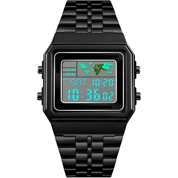 Digital klocka för män Stoppur Band Alarm Världstid Datum Vecka Metallarmband Utomhus Business Klocka